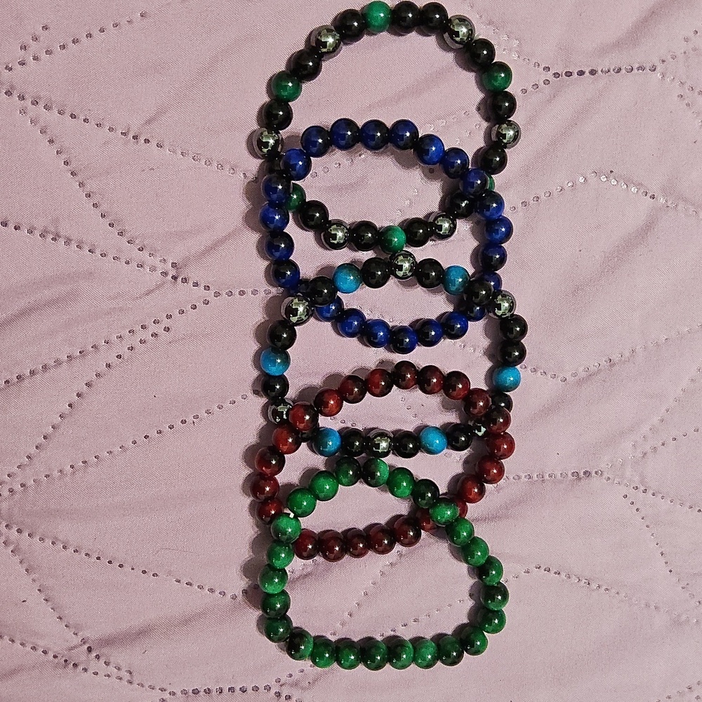 5pc Set Elegant Tiger Eye Multicolor Beaded Bracelet Set